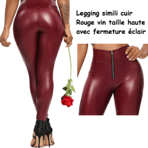legging simili cuir bordeaux