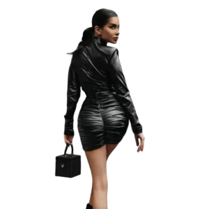 robe simili cuir noir manche longue