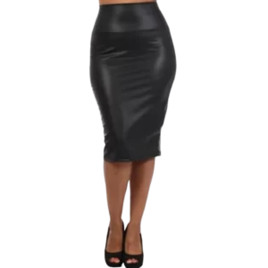 jupe crayon simili cuir taille haute