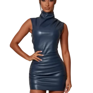 robe simili cuir bleu
