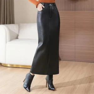 Jupe longue droite taille haute en simili cuir — vue 5
