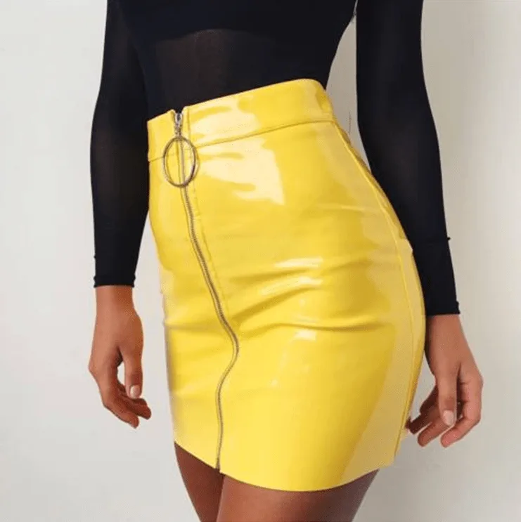 jupe simili cuir jaune